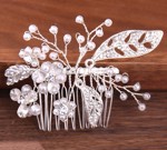 Hårkam: Smuk hårkam sølv med blade, blomster, sten og perler